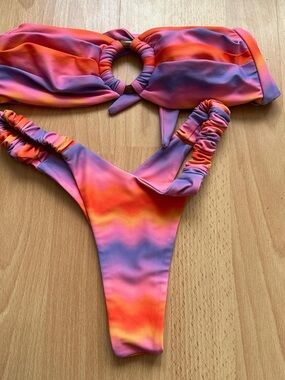 Only worn once! Sunset Tie-Dye Bandeau Bikini Set - Pink Orange  Purple